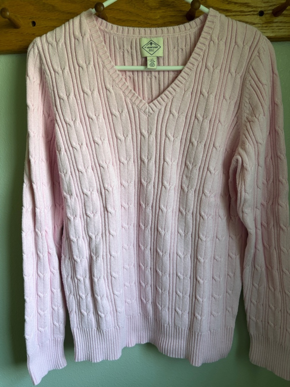 St. John's Bay Light Pink Cable V-Neck Sweater
